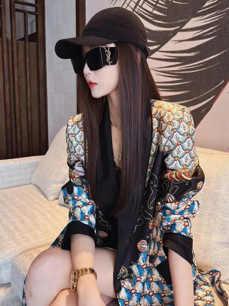 2025 Spring Summer New Thin Fried Street Blazer Jackets Women's Outwear Fashion Loose Belt Casual Plaid Suit Jacket Tops