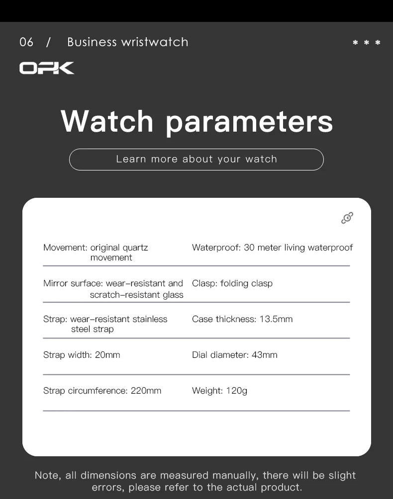 OPK Moon Phase Men's Watches Multi-function Timing code Luminous Waterproof Watch for Man