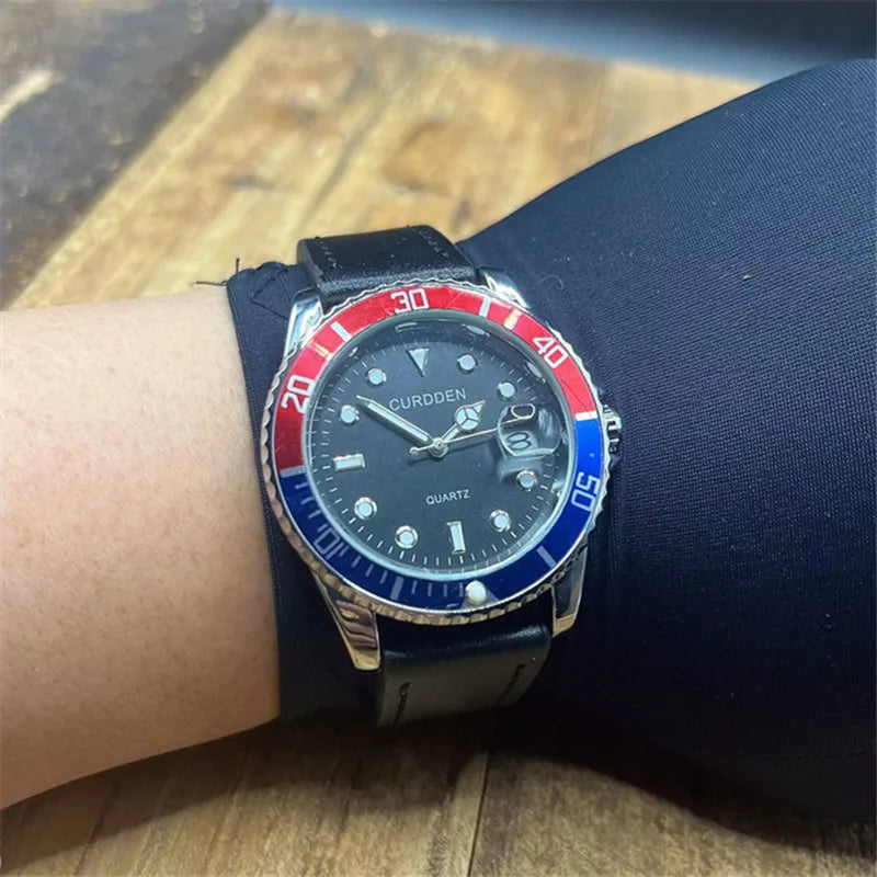 CURDDEN Men's Automatic Mechanical Watch - Vintage Black Leather Luxury Timepiece