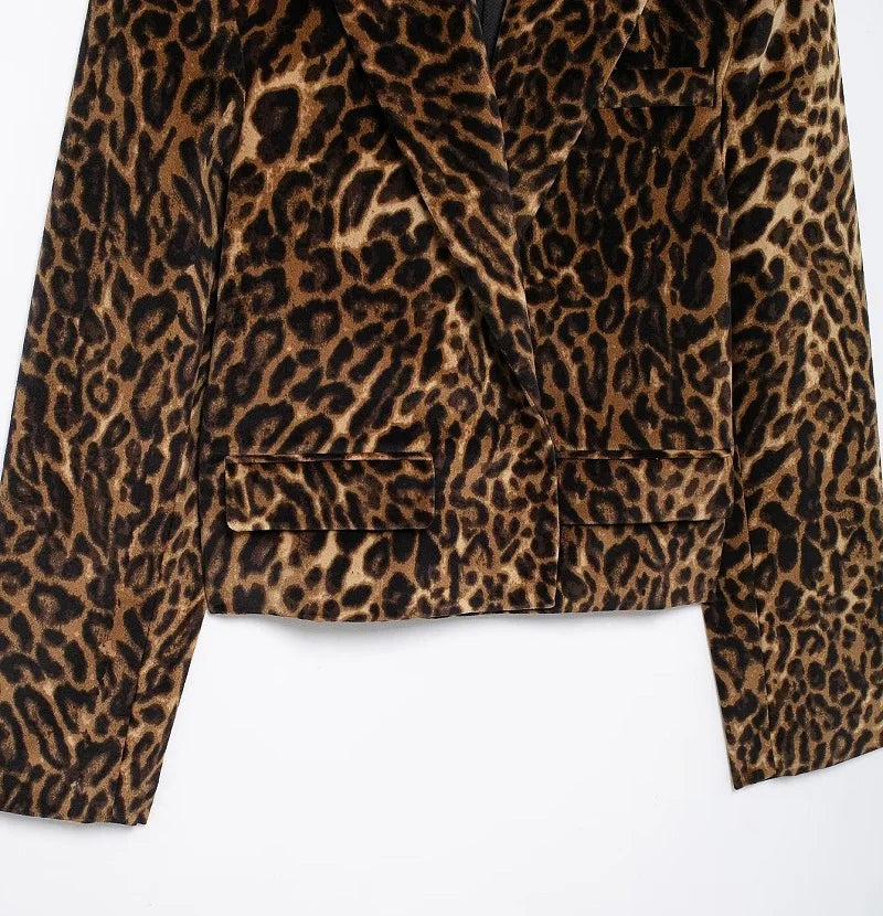 MUJER Leopard Print Blazer for Women Luxury Velvet Women's Blazers Suit Set Long Sleeve Office Blazer Woman Fashion Outerwears