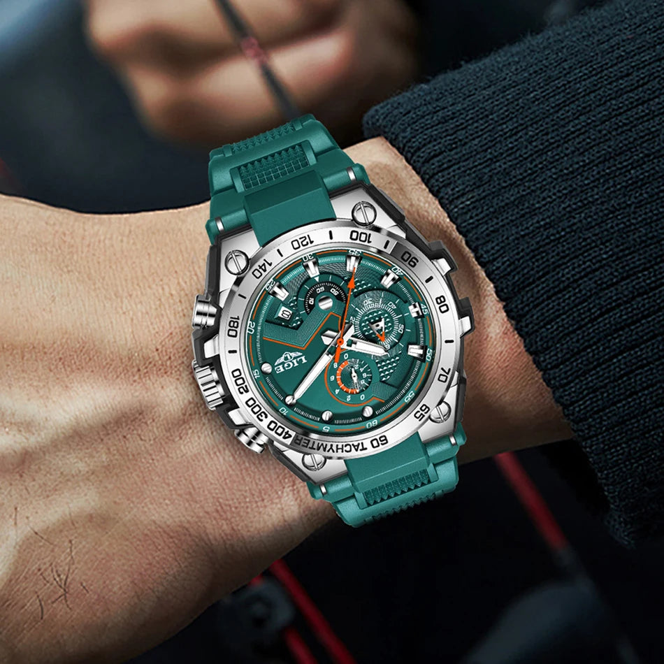 LIGE Tactical Green - Military Silicone Big Dial Sport Chronograph
