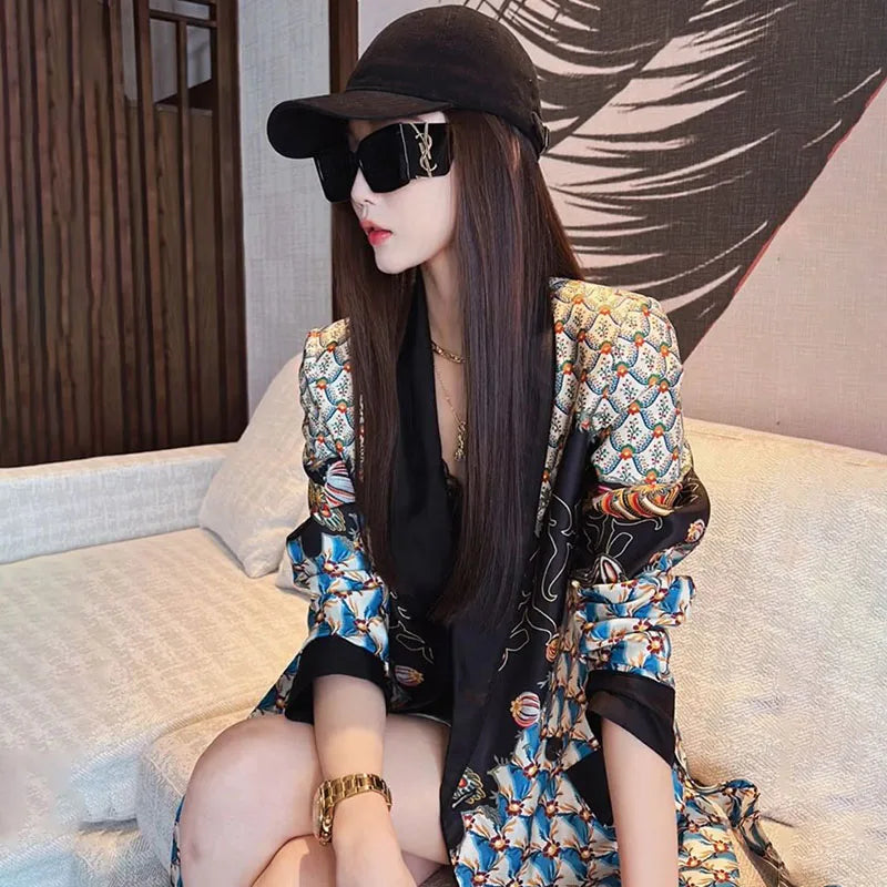 2025 Spring Summer New Thin Fried Street Blazer Jackets Women's Outwear Fashion Loose Belt Casual Plaid Suit Jacket Tops