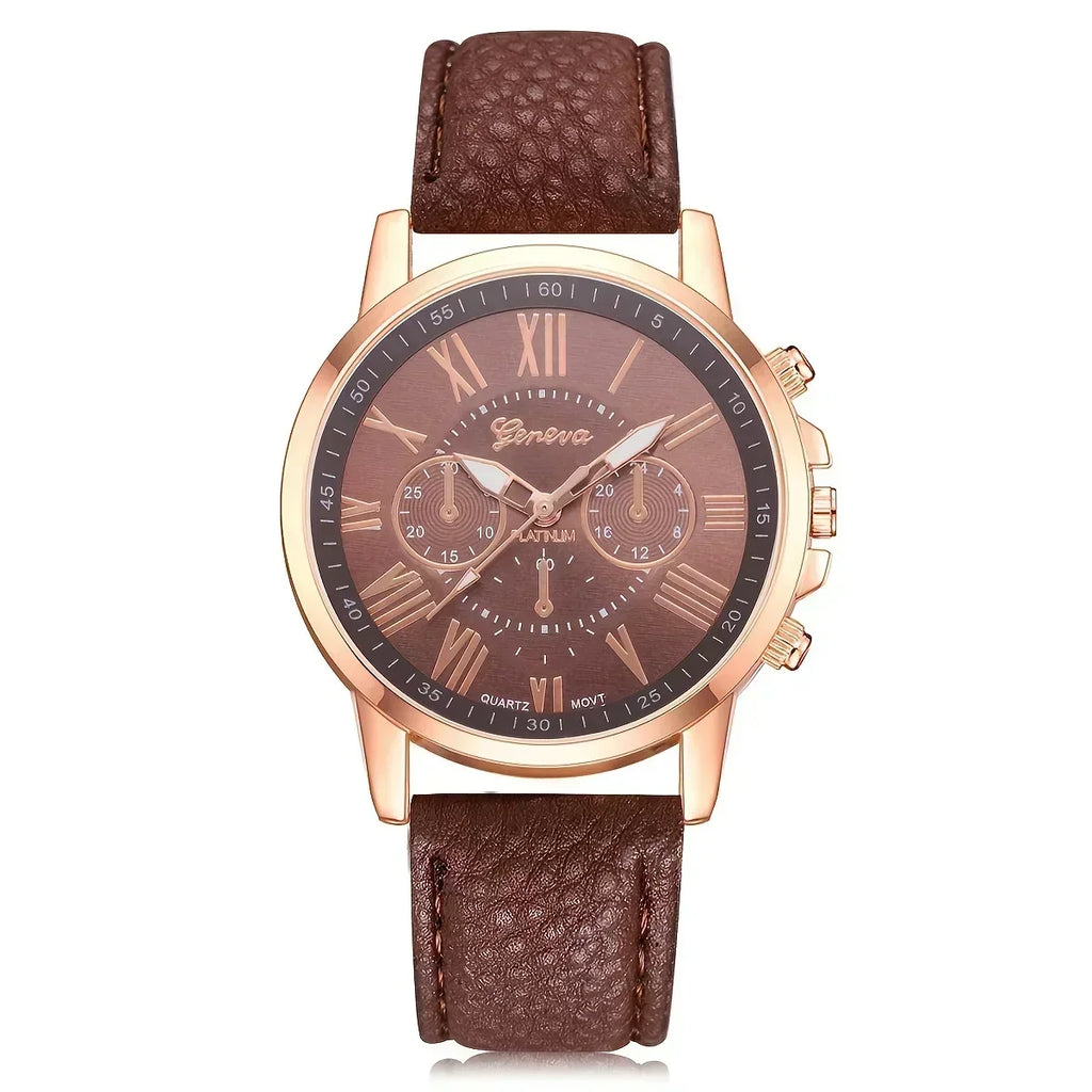 Elegant Women's Quartz Watch with Roman Numerals and Pointer