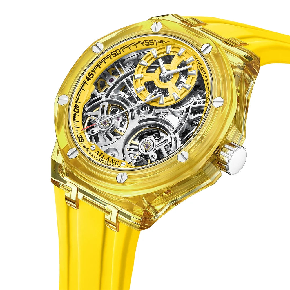 Double Tourbillon Men Watches Luxury Brand Automatic Mechanical Watch Rubber Sports Casual Sports Military Waterproof Clock
