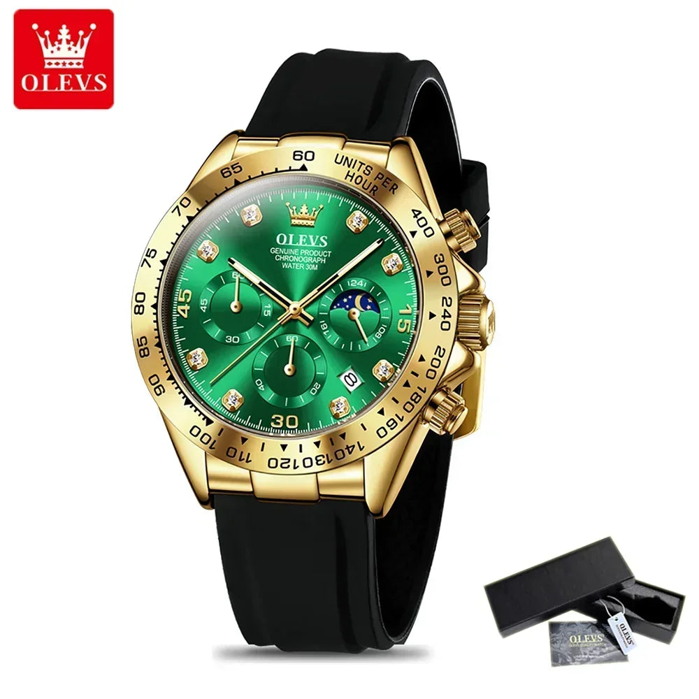 OLEVS Luxury Men's Watches Moon Phase Chronograph Man Watch Original Quartz Wrist Watch Waterproof Luminous Watch for Men Clock