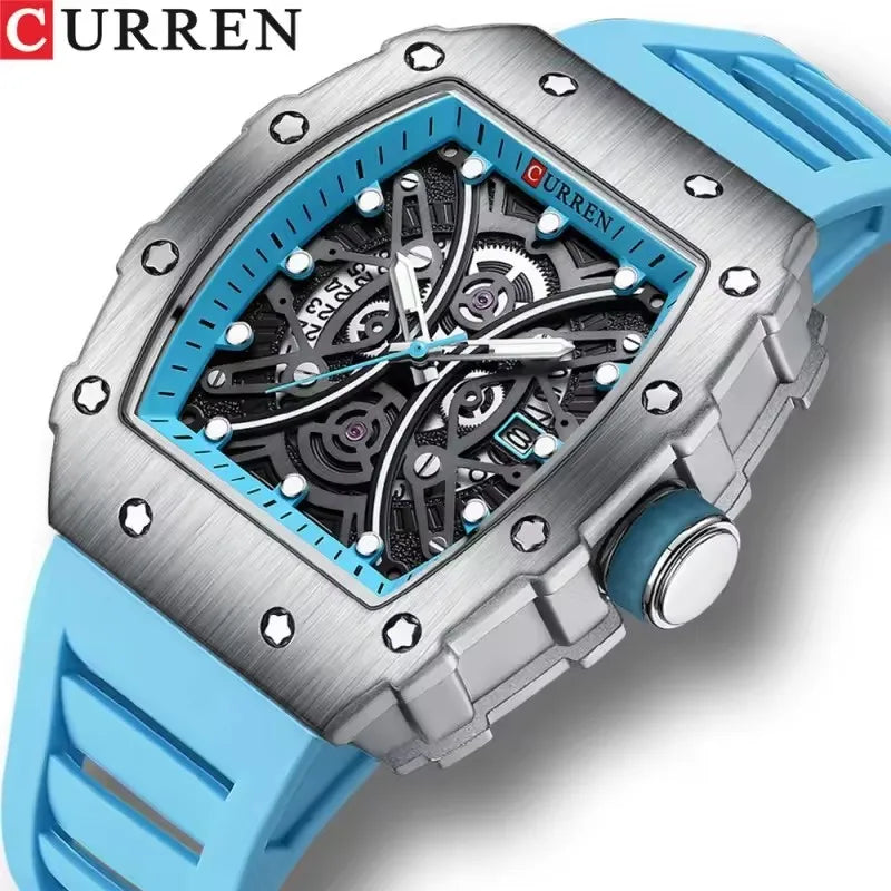 CURREN 8438 Men's Waterproof Sports Watch - Quartz Calendar Night Light Silicone Strap