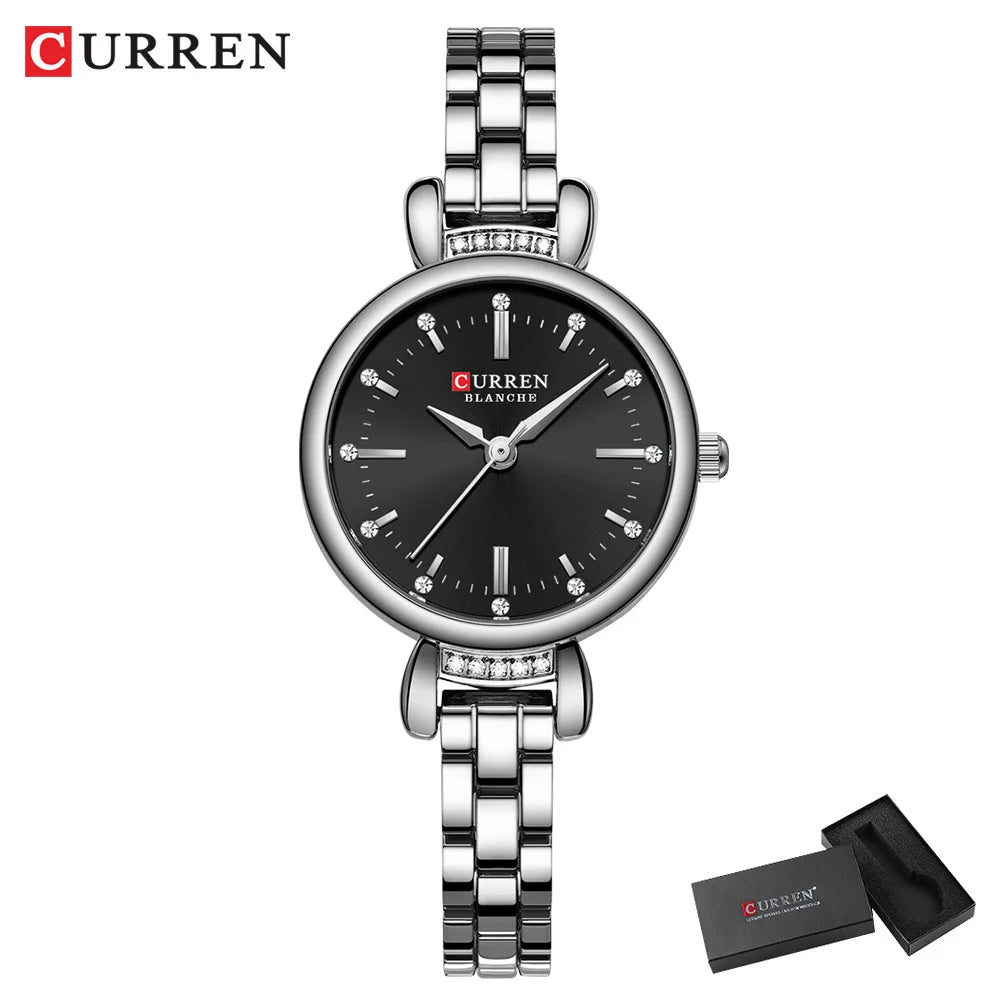 CURREN-Elegant Dress Watch for Women, Luxurious and Exquisite, 28mm Dial with Shinning Rhinestone, Quartz Wristwatch, New
