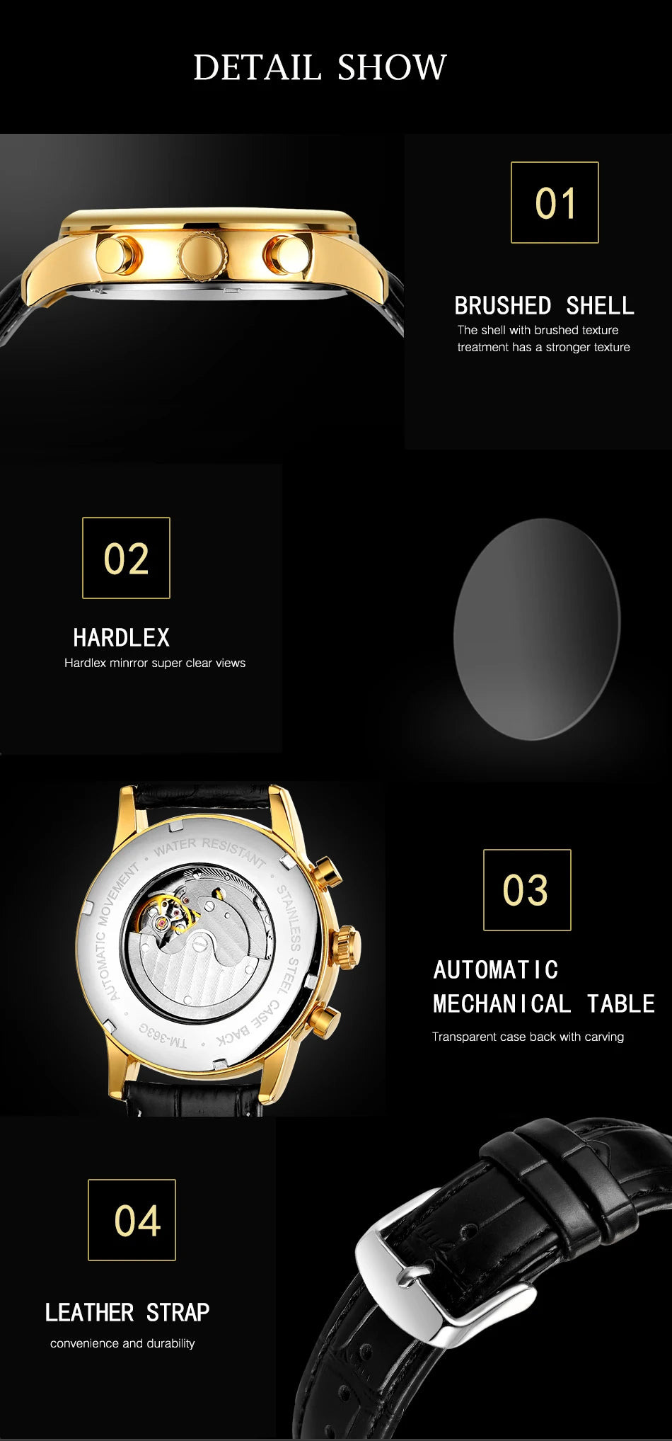 Power Reserve Date Automatic Watch - Elegant Leather Strap