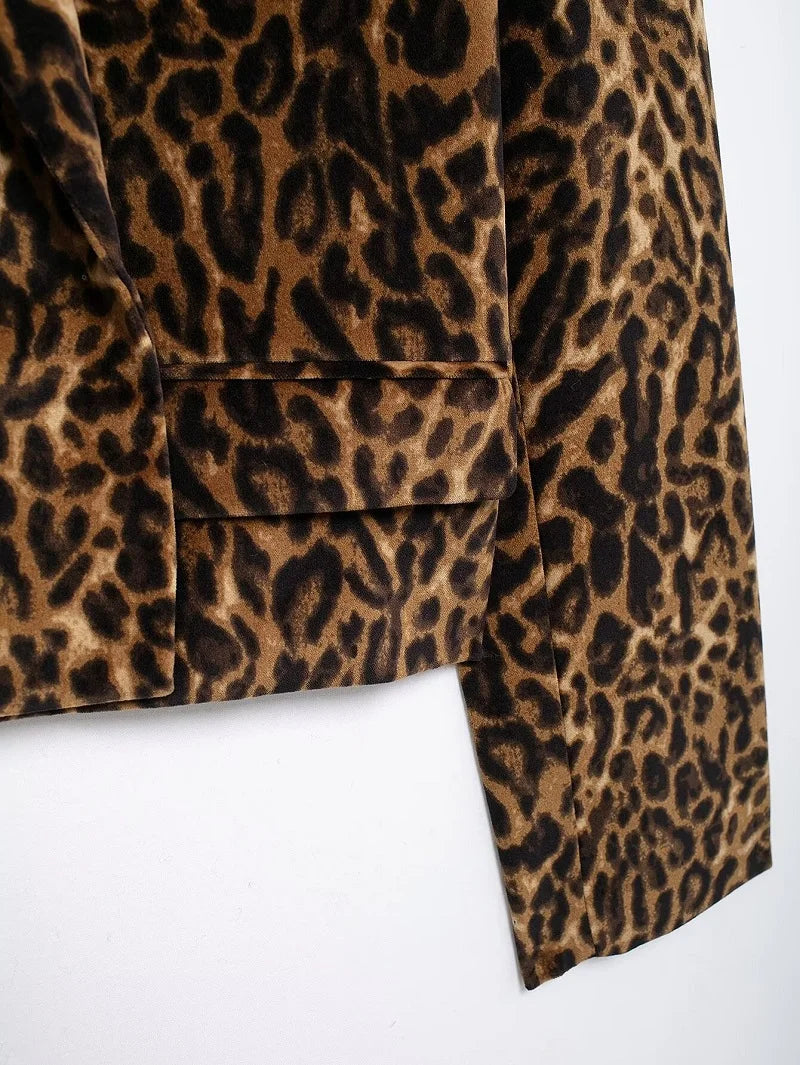 MUJER Leopard Print Blazer for Women Luxury Velvet Women's Blazers Suit Set Long Sleeve Office Blazer Woman Fashion Outerwears