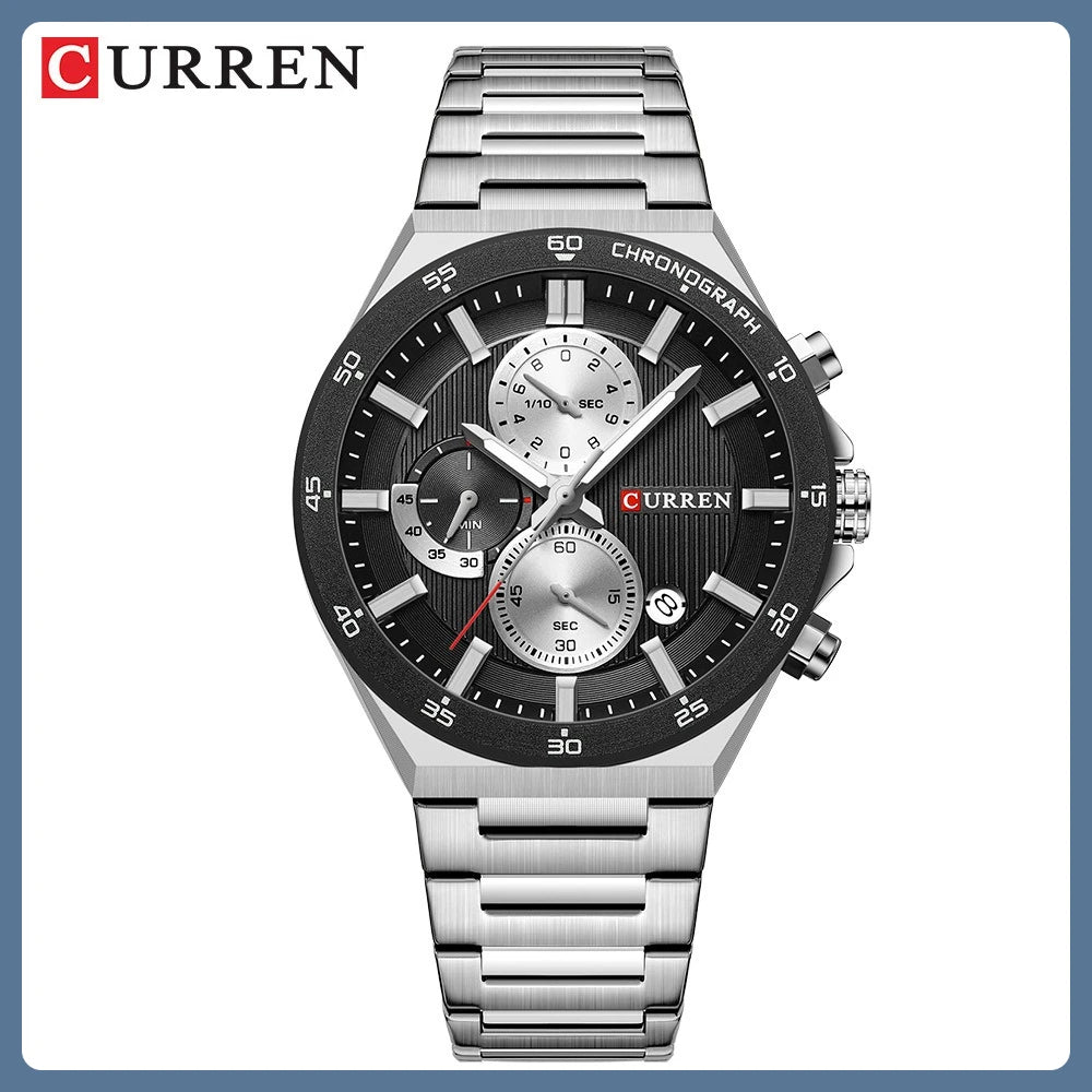CURREN 43mm Men's Chronograph Watch - Stainless Steel Luminous Sports Luxury Timepiece