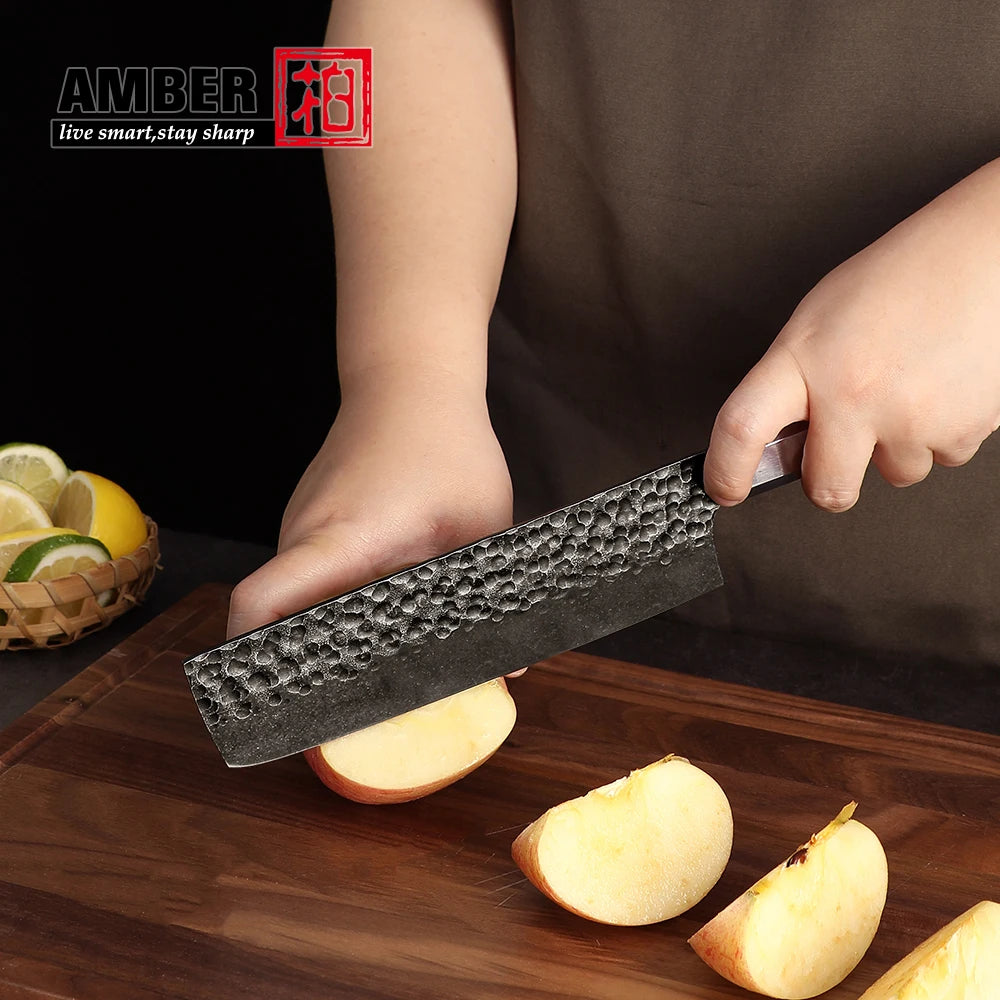 Amber Top Quality 440C high carbon steel black finish kitchen knife set with stablized wood