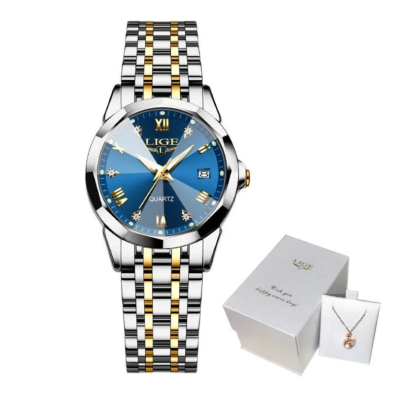 LIGE Top Luxury Elegant Women Watch Fashion Ladies Watch Waterproof Luminous Quartz Wristwatch Reloj Mujer Girlfriend Gifts+Box