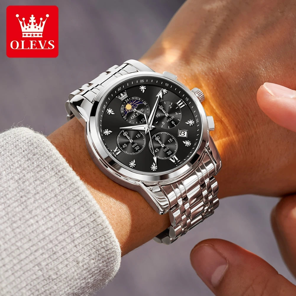 OLEVS Moon Phase Men's Watches Automatic Date Chronograph Waterproof Luminous Classic Original Quartz Watches Man 3655 Watch Men