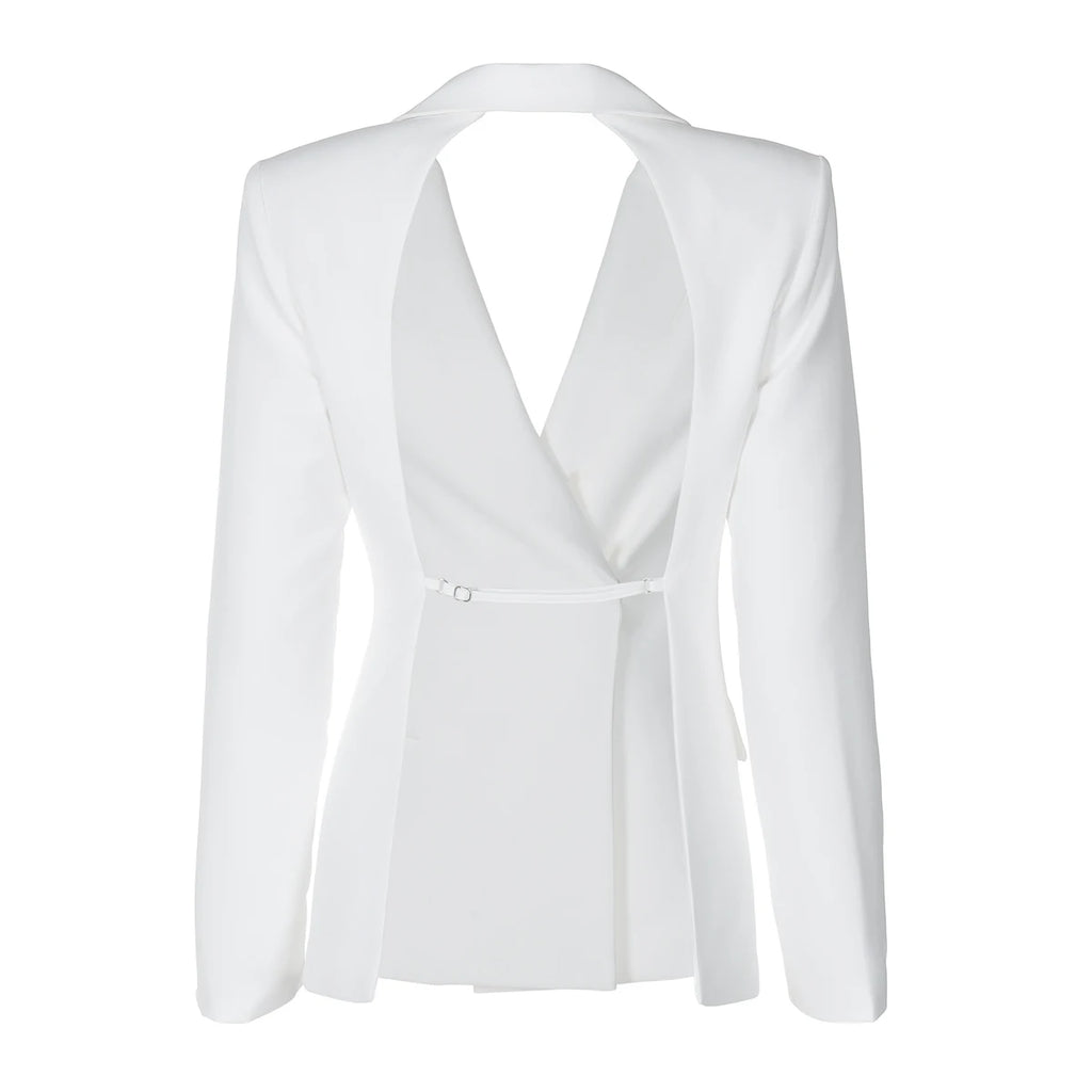 Hugcitar Solid Notched Collar Long Sleeve Button Backless Slip Sexy Oversize Suit Blazer Coat Female Fashion Top Party Vacation
