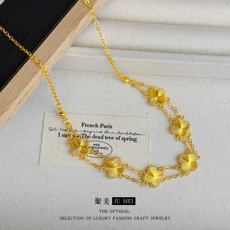 24K Gold Double Row Four-Leaf Clover Set