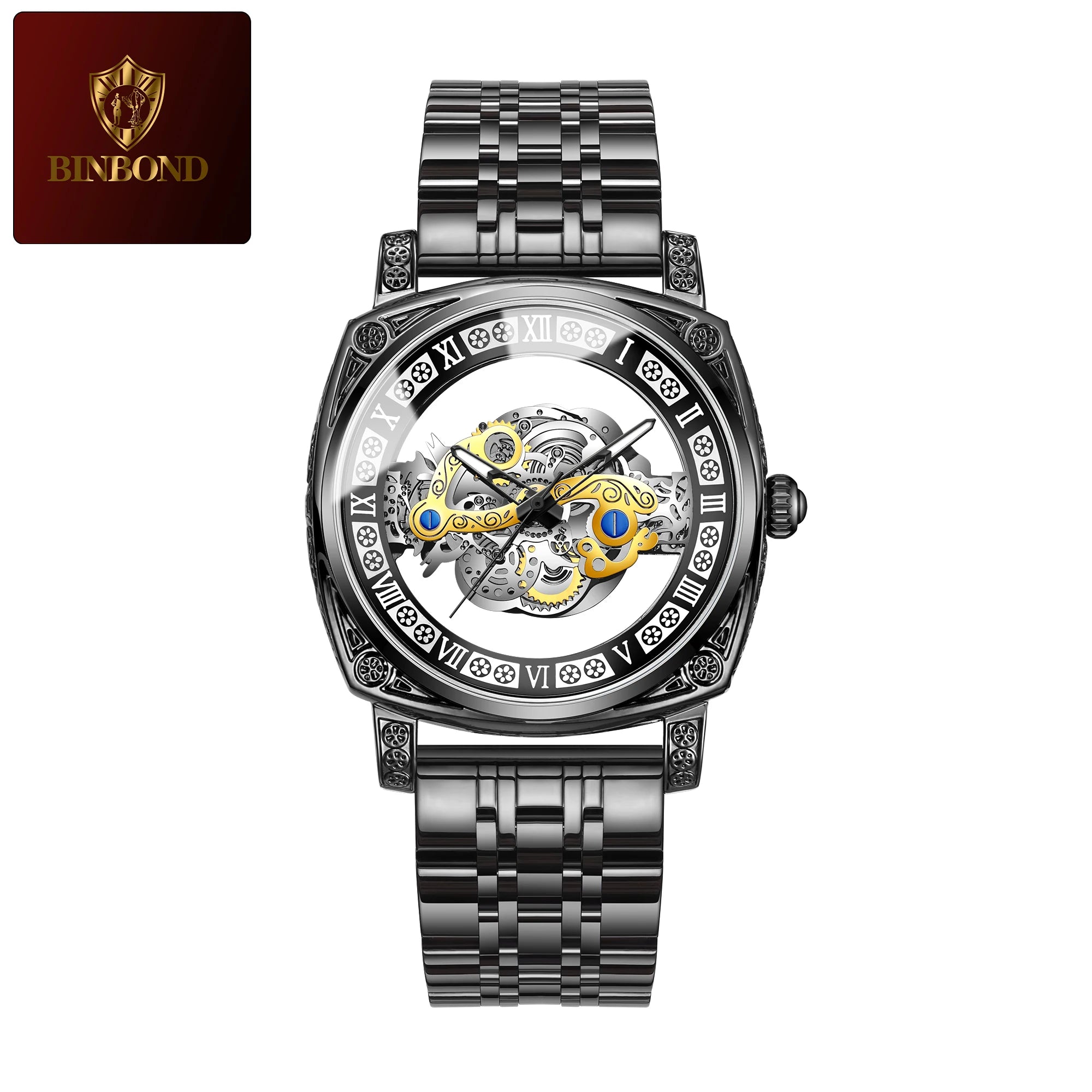 BINBOND Top Brand New 432 Tourbillon Men's Fully Automatic Luminous Hollow Watch Fashion Sports Non Mechanical Watch 2025