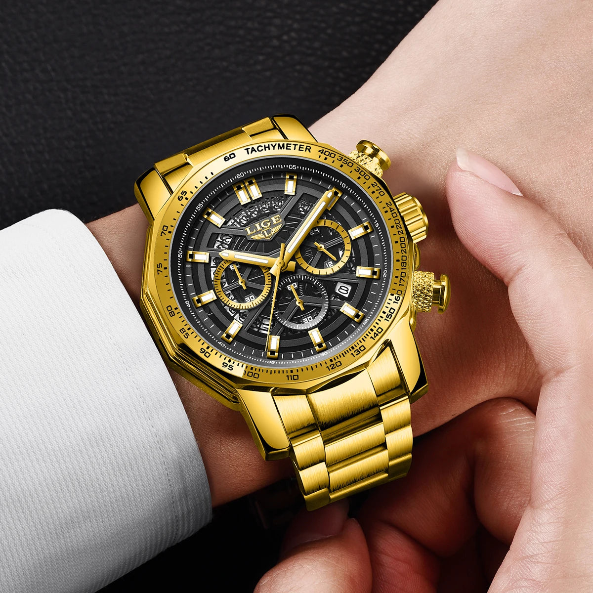 LIGE New Sport Chronograph Mens Watches Top Brand Luxury Full Steel Quartz Clock Waterproof Big Dial Watch Men Relogio Masculino