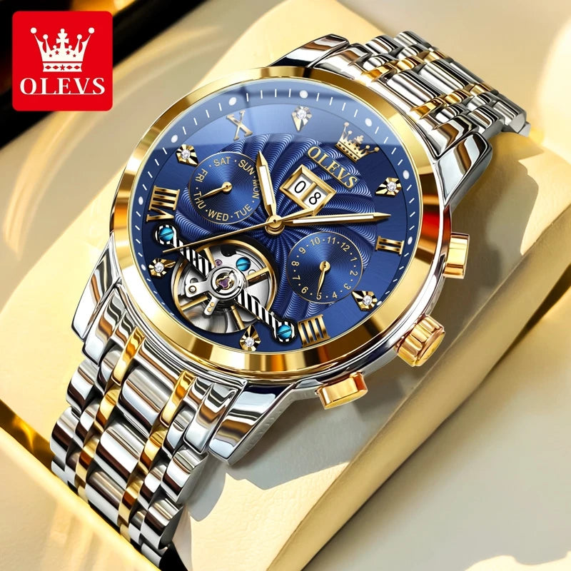 OLEVS Original brand Skeleton Men Watch Luxury Automatic Mechanical watches for man Waterproof Skeleton Luminous reloj hombre