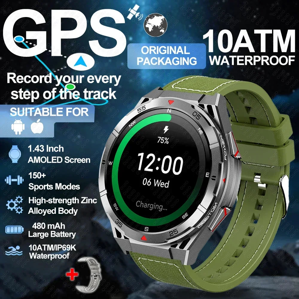 2025 New GPS Dual-Band satellite SmartWatch Men 1.43'' AMOLED Screen Compass Heart Rate BT Call IP69 10ATM Waterproof SmartWatch