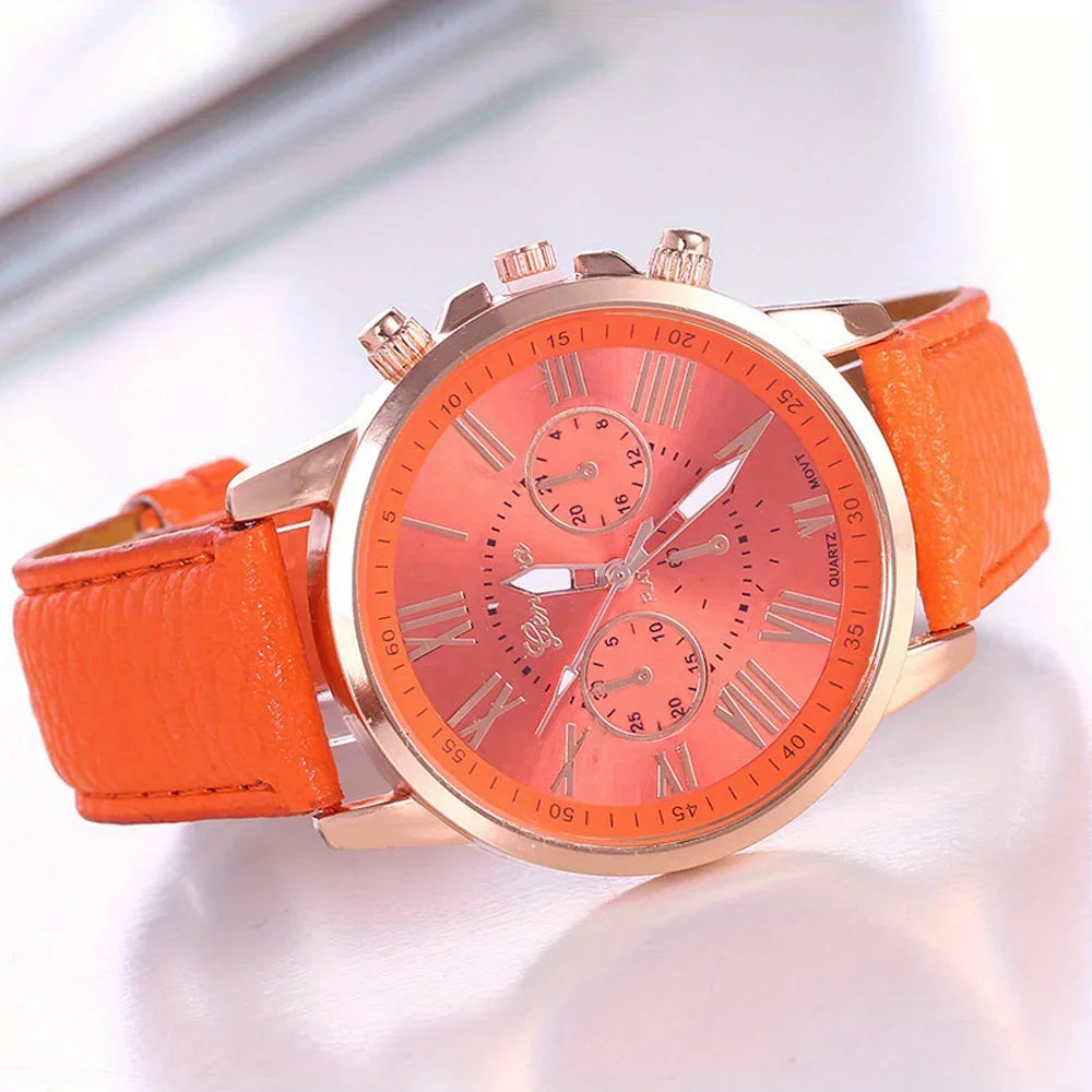 Elegant Women's Quartz Watch with Roman Numerals and Pointer