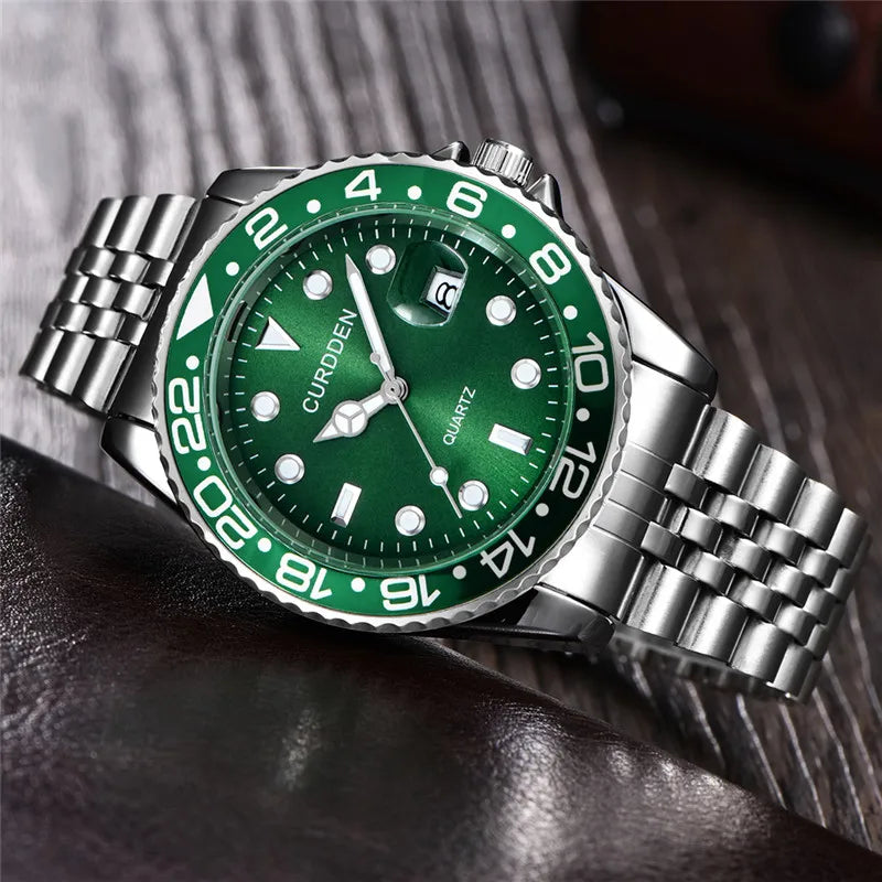 CURDDEN Men's Golden Steel Watch - Vintage Fashion Date Display Student Timepiece