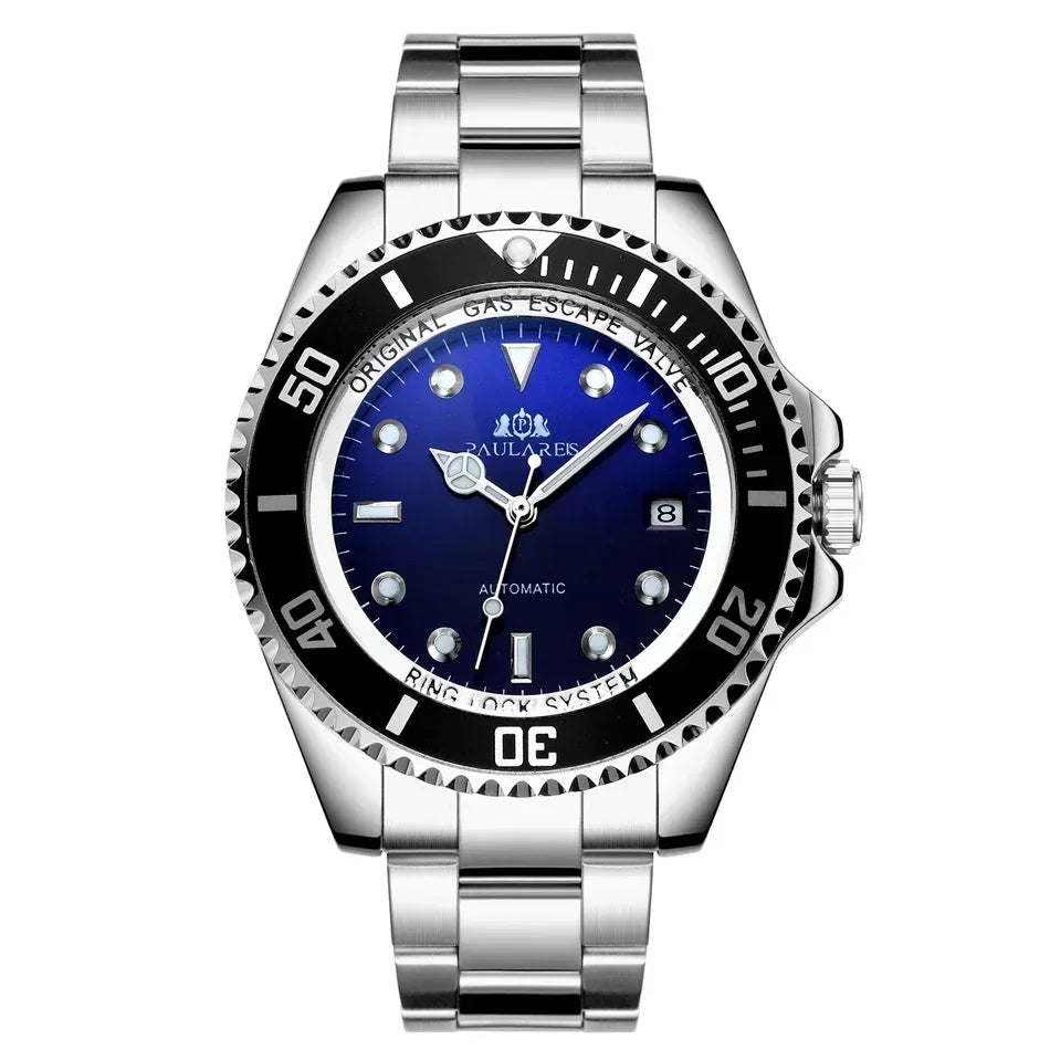 Automatic Watches for Men Mechanical Self Wind Movement Stainless Steel Gold Gradient Black Blue Date Reloj Hombre Baratos