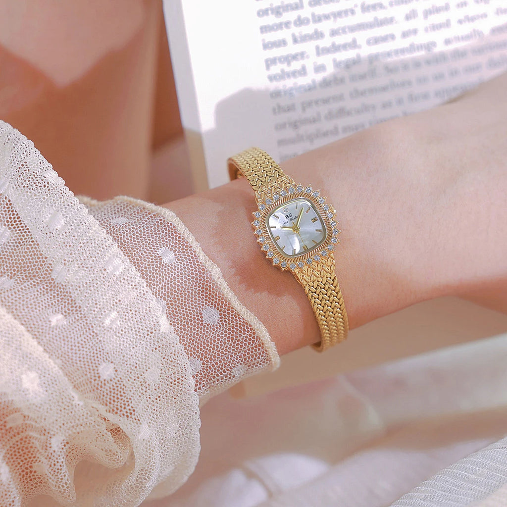 Fashion Brand Luxury Womens Watch With Rhinestones Golden Mesh Diamond Watches Small Ladies Watch For Women Relogios Feminino