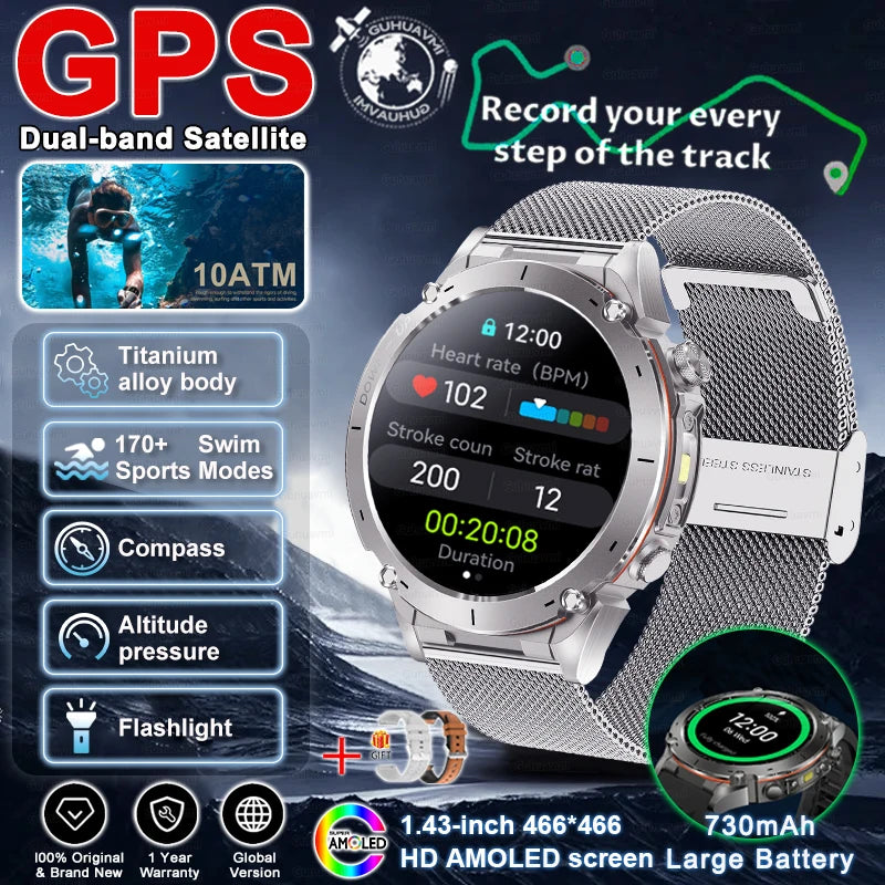For HUAWEI GPS Smart Watch 10ATM Waterproof Built-in Dual-Band GNSS BT Call Compass  MIL-STD 810H Grade Military Smartwatch 2025