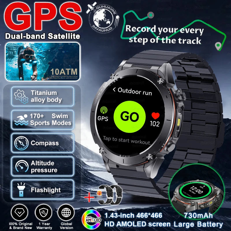 For HUAWEI GPS Smart Watch 10ATM Waterproof Built-in Dual-Band GNSS BT Call Compass  MIL-STD 810H Grade Military Smartwatch 2025