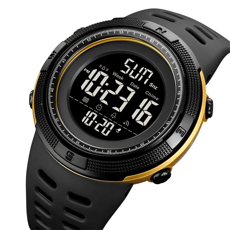 Skmei Dual Time Zone Mens Military Sports Watch 12/24 Hour Format Fashion TPU Band Big Size Dial Led Swimming Digital Wristwatch