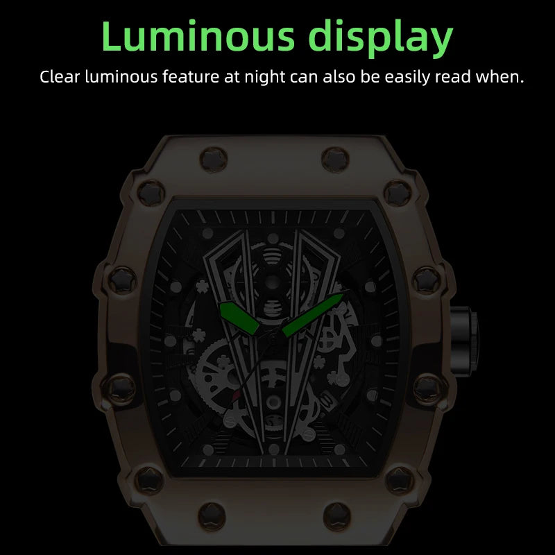 Brand New Men's Watch Fashion Clock Sports Male's Silicone Strap Automatic Movement Barrel Luminous Waterproof Quartz Wristwatch