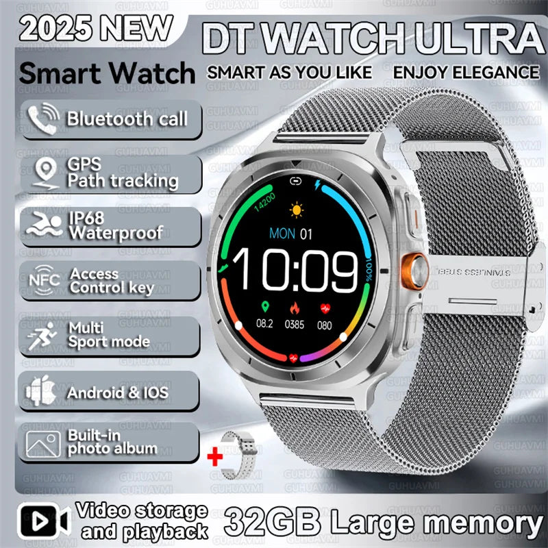 2025 New DT Watch UItra 7 32Gb Large memory AMOLED MP4 Video NFC Men Women HD Bluetooth Call Compass Fitness GPS Tracker Watch