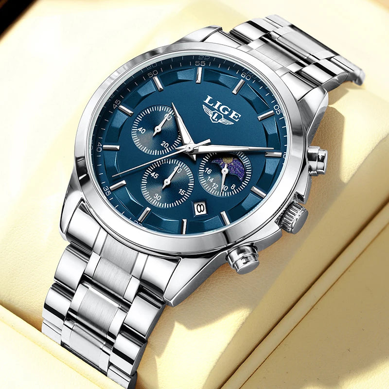 LIGE Prestige 2025 - Modern Luxury Steel Chronograph Watch