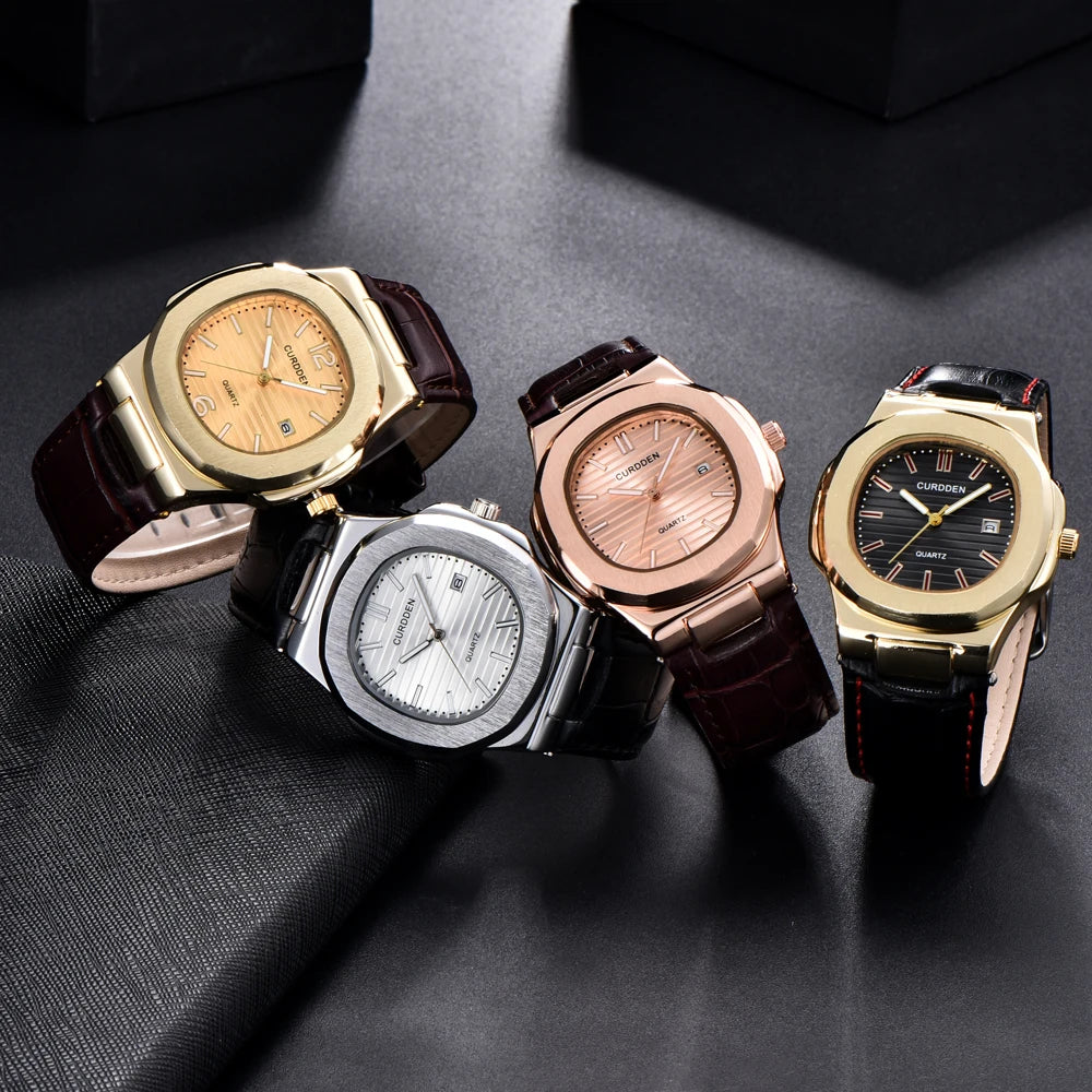 CURDDEN Golden Signature - Simple Business Leather Quartz Watch with Date