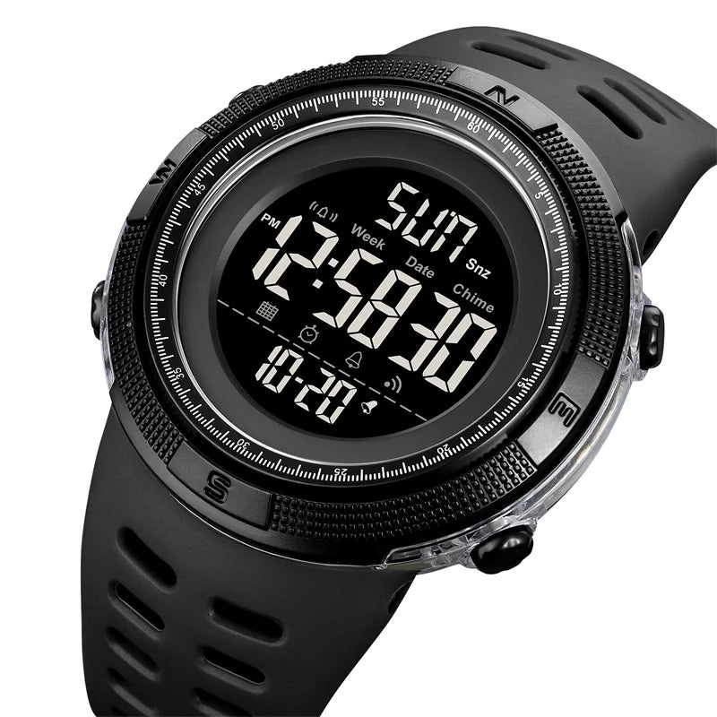 Skmei Dual Time Zone Mens Military Sports Watch 12/24 Hour Format Fashion TPU Band Big Size Dial Led Swimming Digital Wristwatch