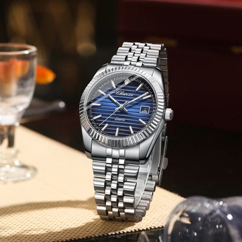 Waterproof Calendar Watch - Luminous Stainless Steel Casual Quartz Timepiece