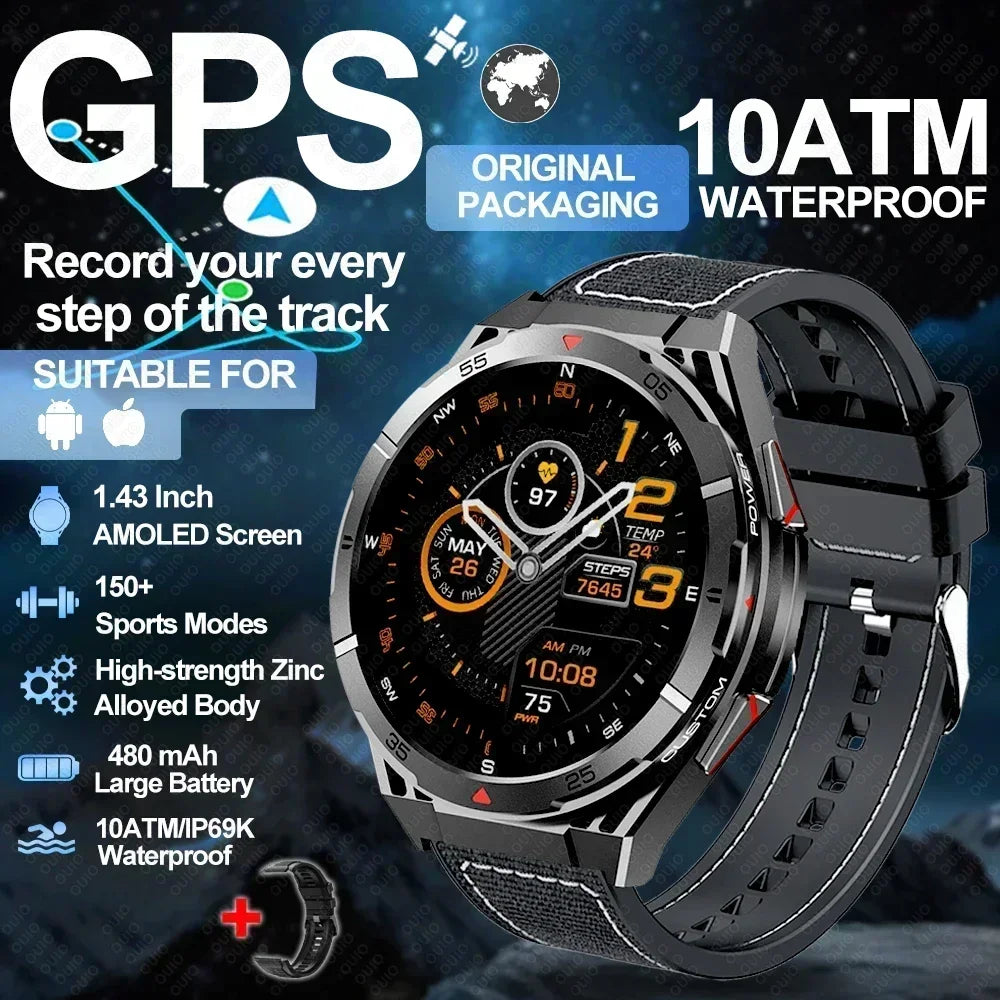 2025 New Dual-Band satellite GPS SmartWatch Men 1.43'' AMOLED Screen IP69 5ATM Waterproof Compass Heart Rate BT Call SmartWatch