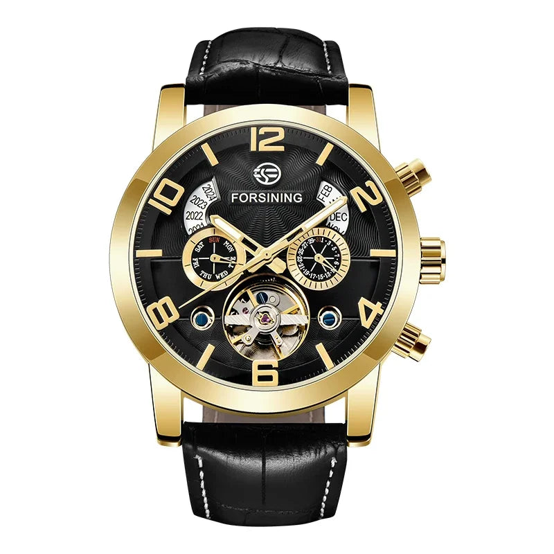 Automatic Tourbillon Sport Watch - Genuine Leather Military Casual Timepiece