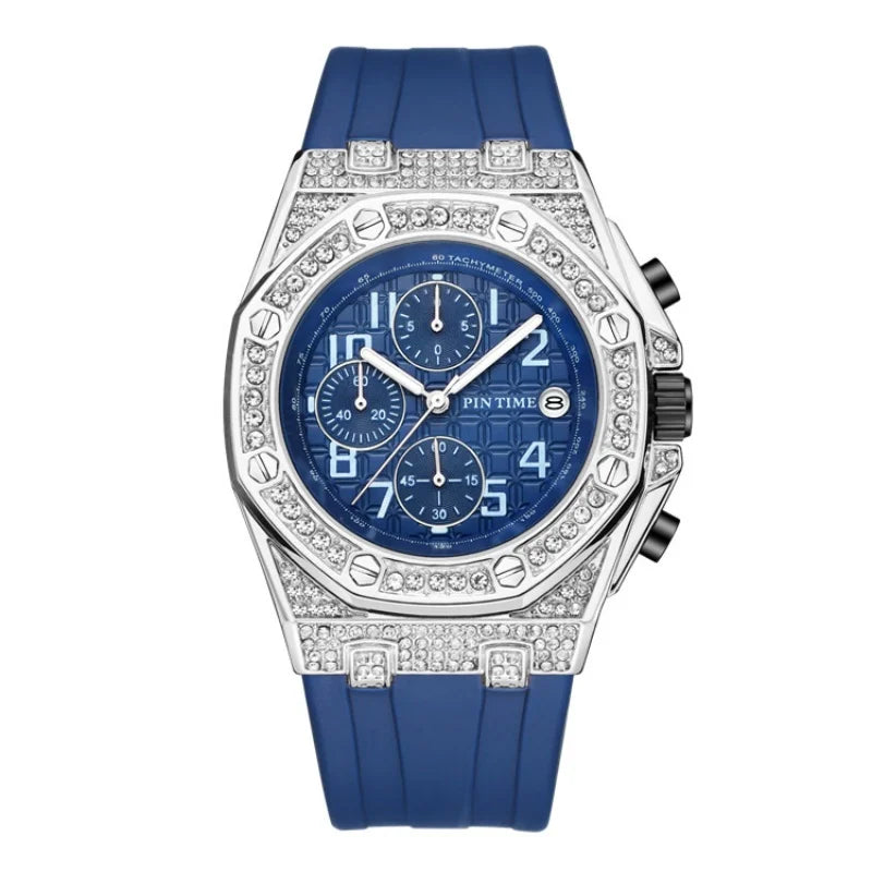 Multi functional diamond studded waterproof luminous calendar, trendy and fashionable quartz wristwatch for both men and women