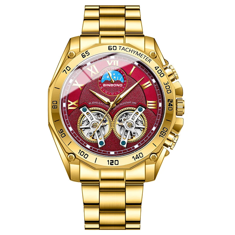 Double Tourbillon Men Watch Non Fully Automatic Hollow Mechanical Watch Fashionable Night Light Calendar Waterproof Quartz Watch