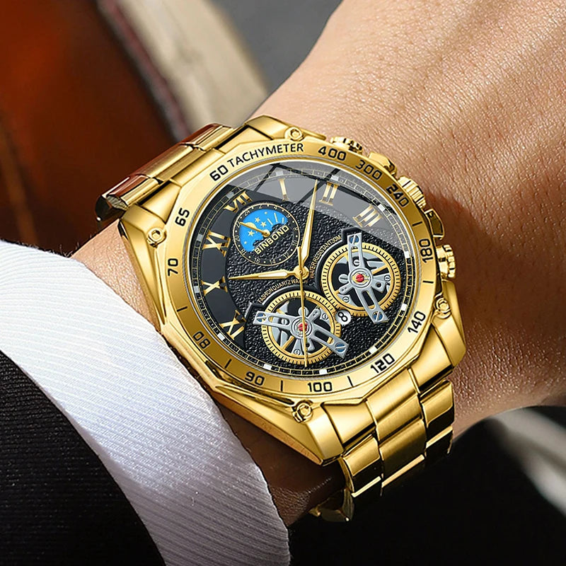 Double Tourbillon Men Watch Non Fully Automatic Hollow Mechanical Watch Fashionable Night Light Calendar Waterproof Quartz Watch