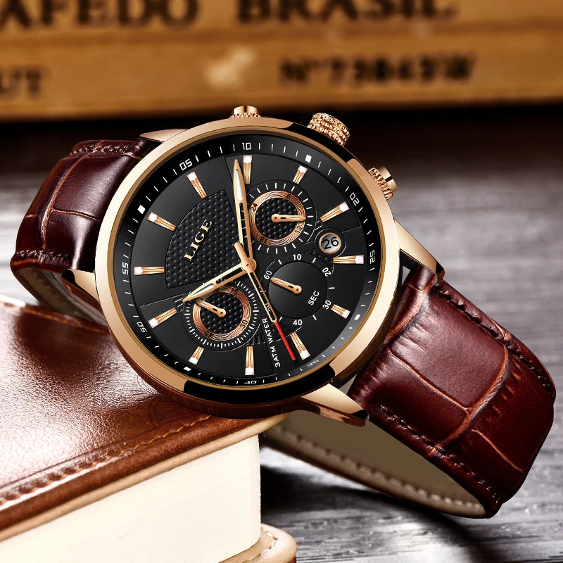2025 LIGE Top Brand Luxury Casual Leather Quartz Men Watch Man Business Clock Male Sport Waterproof Date Chronograph Men Watches