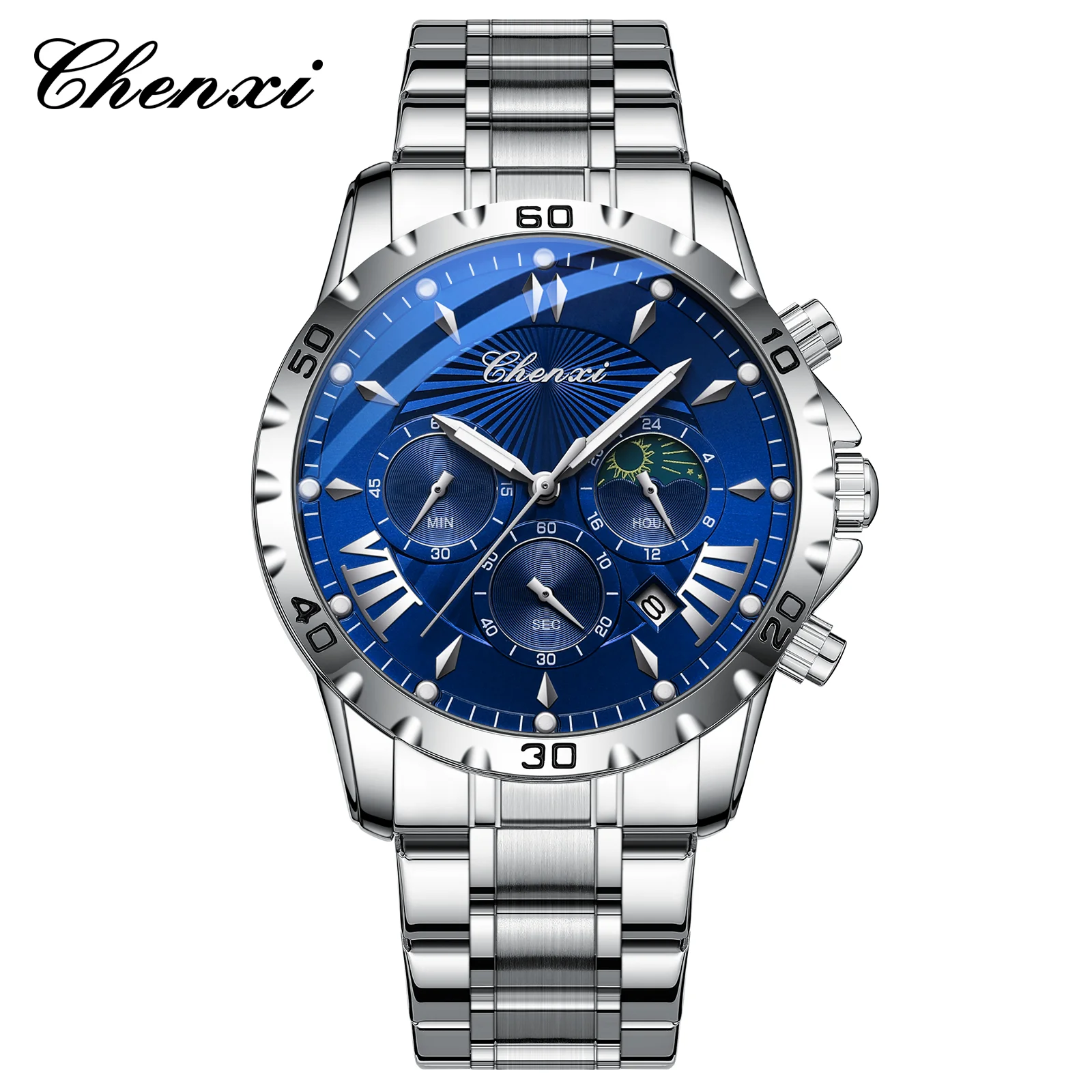 Multi-Function Chronograph Watch - Luminous Waterproof Steel Strap Quartz