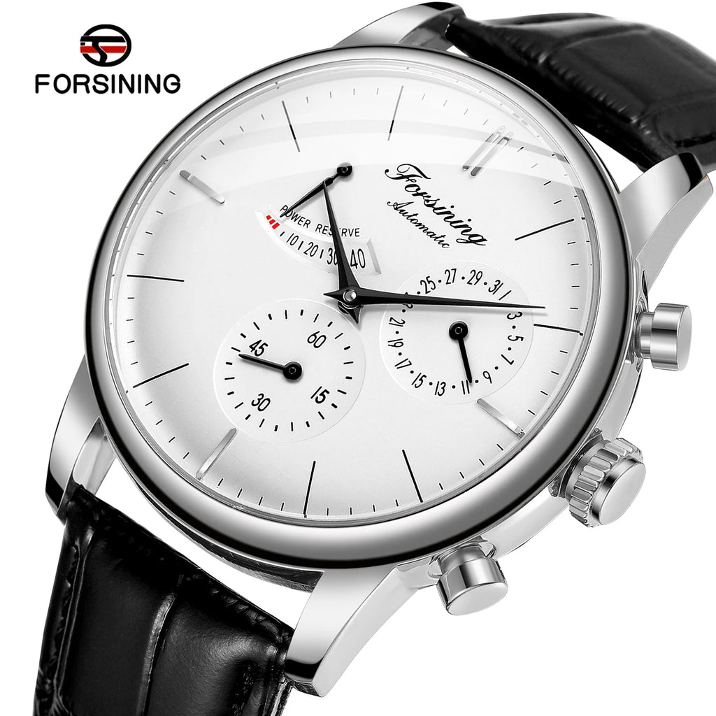 Power Reserve Date Automatic Watch - Elegant Leather Strap