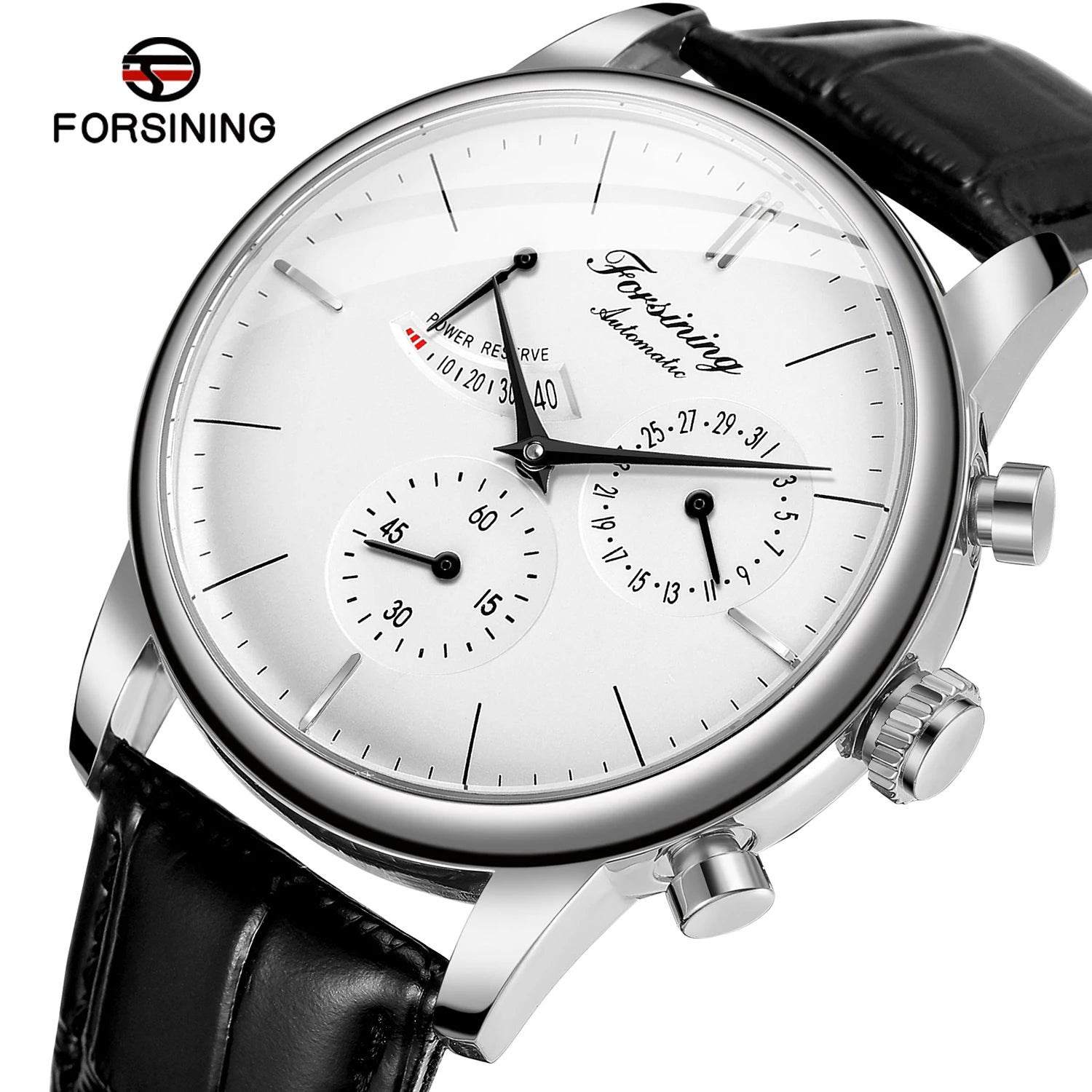Power Reserve Date Automatic Watch - Elegant Leather Strap