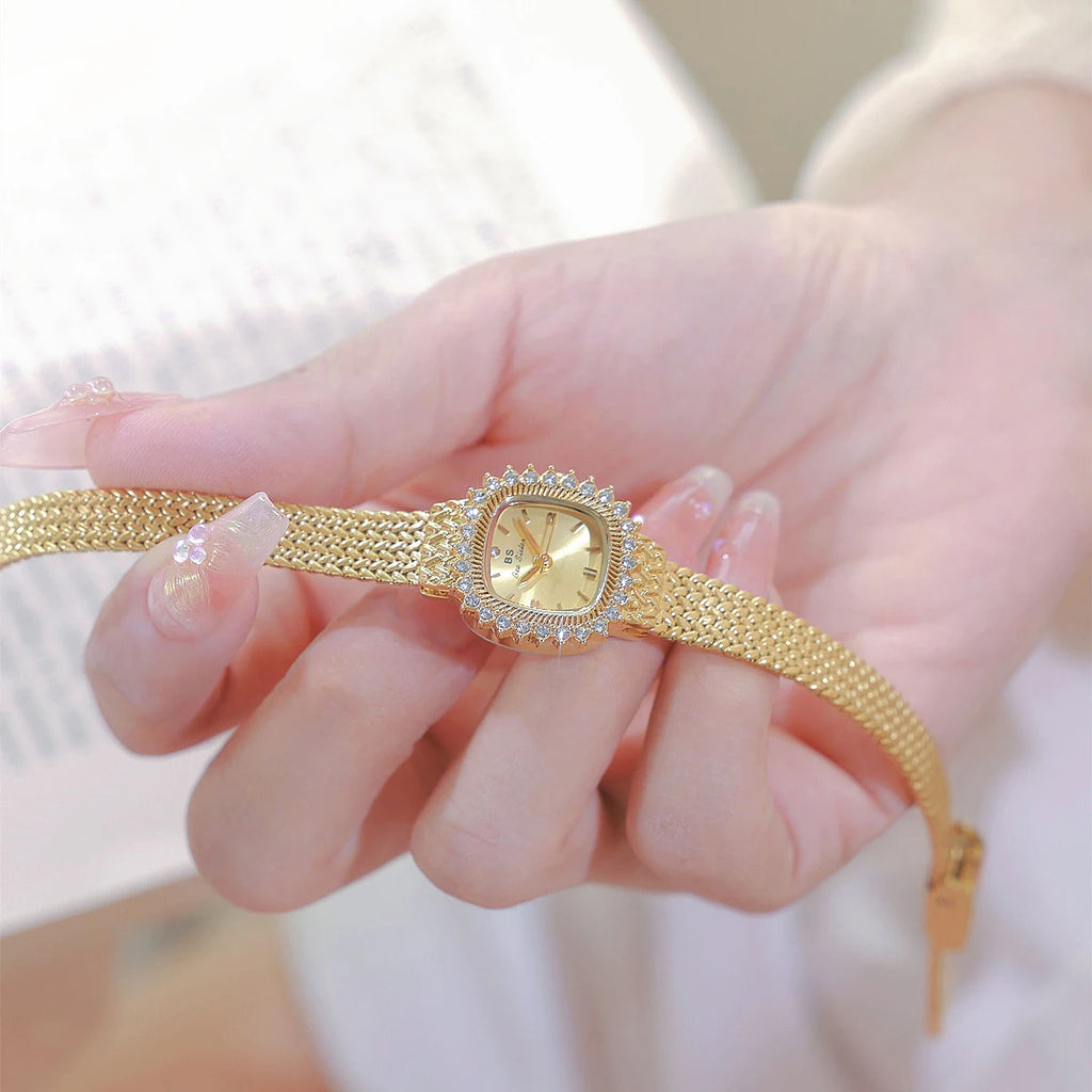 Fashion Brand Luxury Womens Watch With Rhinestones Golden Mesh Diamond Watches Small Ladies Watch For Women Relogios Feminino