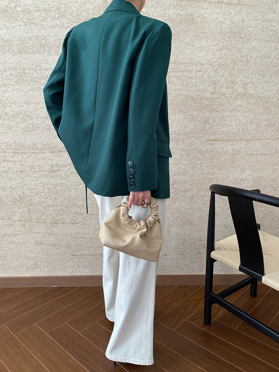 [LANMREM] Designer Asymmetric Spliced Design Lace-up Gathered Waist Blazers For Women Notched Fit Jackets 2025 Winter New 26C565