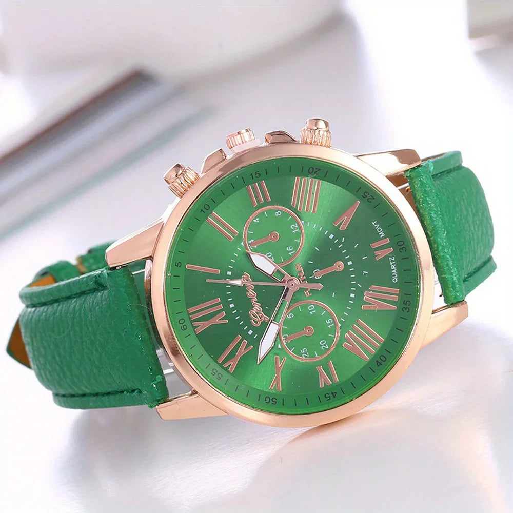 Elegant Women's Quartz Watch with Roman Numerals and Pointer