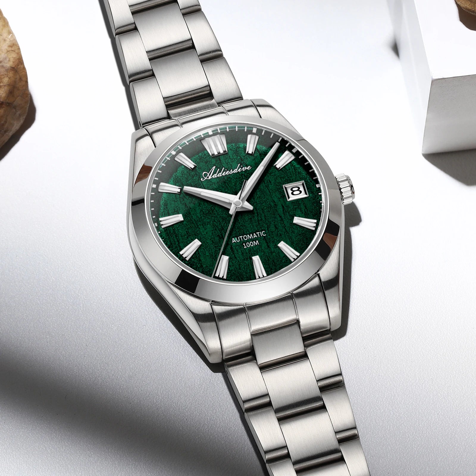 ADDIESDIVE AD2075 Men Watch 39mm Fashion Bark Texture Dial Dress Sapphire Automatic Mechanical Watches Waterproof Luminous reloj