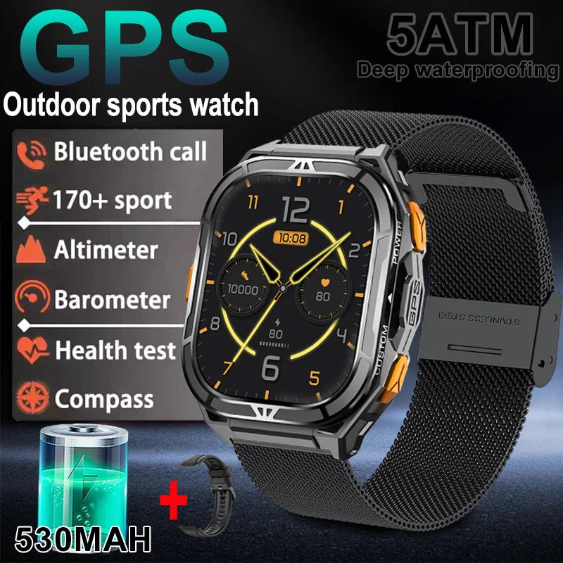 2025 New Dual Frequency GPS Smart Watch Men 1.96-inch HD AMOLED Screen Compass Bluetooth Call 5ATM Waterproof Sports Smart Watch